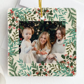 クラシック植物性フローラクリスマスツーフォト セラミックオーナメント