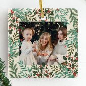 クラシック植物性フローラクリスマスツーフォト セラミックオーナメント