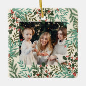 クラシック植物性フローラクリスマスツーフォト セラミックオーナメント (正面)