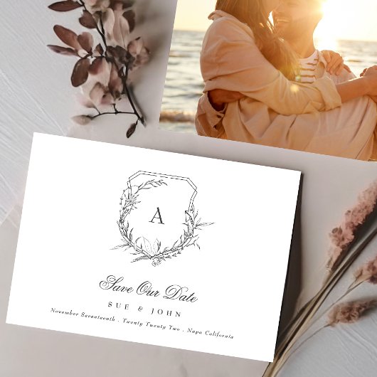 クラシック植物性フローラモノグラムの紋章の写真 セーブザデート