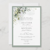 クラシック植物緑のフローラ水彩 招待状 (正面)