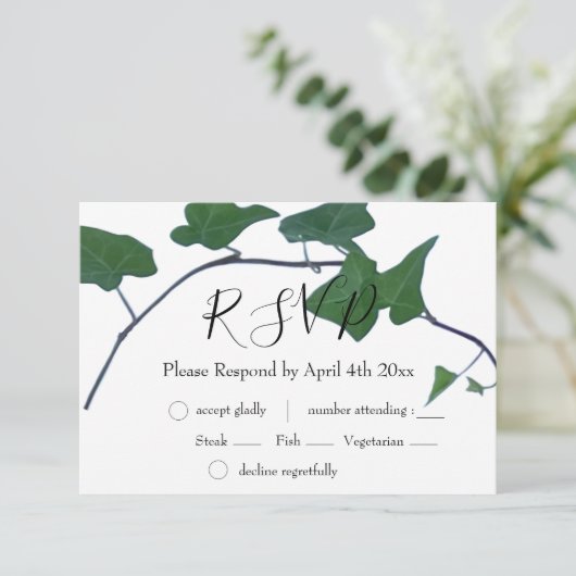 クラシック水の色グリーンイングリッシュアイビー 出欠カード (スタンド正面)