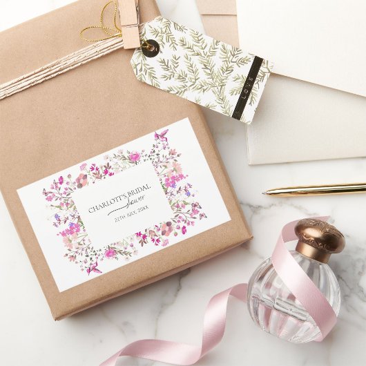 クラシック水カラーブライダルシャワー 長方形シール