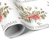 クラシック水彩クリスマスベリー ラッピングペーパー (ロールコーナー)