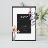 クラシック水彩フローラブラックRSVPカード エンクロージャーカード (スタンド正面)