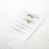 クラシック水彩ユーカリ結婚の書道 箔招待状 (回転した状態)
