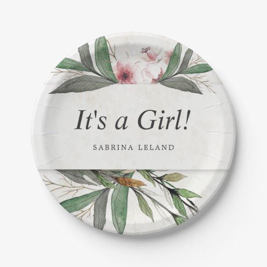 クラシック水彩植物花 ペーパープレート (正面)