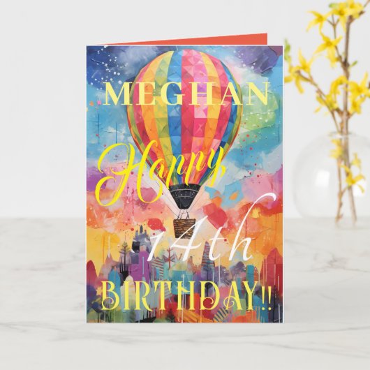 クラシック水彩温風船ハッピーバースデー カード (黄色い花)