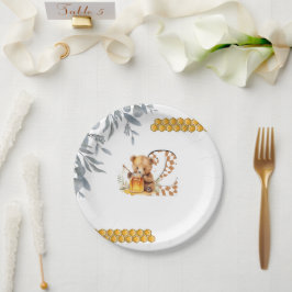 クラシック水彩熊はちみつ第2の誕生日 ペーパープレート