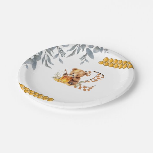 クラシック水彩熊はちみつ第2の誕生日 ペーパープレート (アングル)