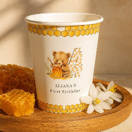 クラシック水彩熊はちみつ4歳の誕生日 紙コップ