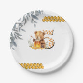 クラシック水彩熊ハニー5歳の誕生日 ペーパープレート (正面)