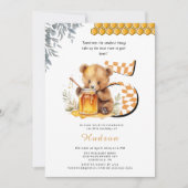 クラシック水彩熊ハニー5歳の誕生日 招待状 (正面)