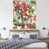 クラシック水彩赤ポインセチア花束 キャンバスプリント (インサイチュ (寝室))