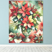 クラシック水彩赤ポインセチア花束 キャンバスプリント (インサイチュ (ウッドフロア))