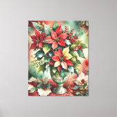 クラシック水彩赤ポインセチア花束 キャンバスプリント (正面)