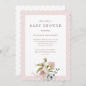 クラシック水彩野花ピンク赤ちゃんシャワー 招待状 (正面/裏面)