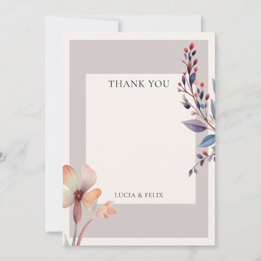 クラシック水彩青葉空白の結婚の サンキューカード (正面)