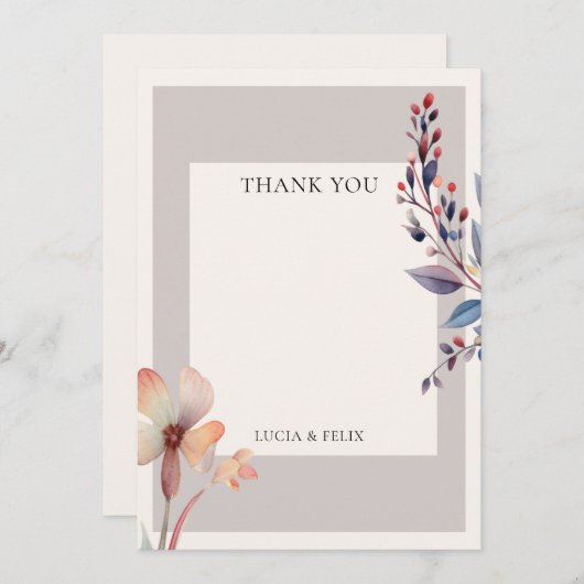 クラシック水彩青葉空白の結婚の サンキューカード (正面/裏面)