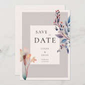 クラシック水彩青離れミニマ結婚リスト 招待状 (正面/裏面)