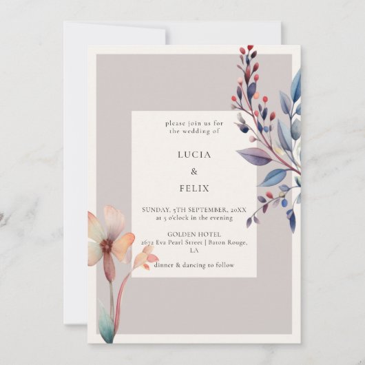 クラシック水彩青離れミニマ結婚リスト 招待状 (正面)