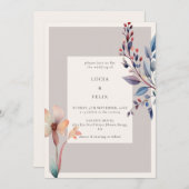 クラシック水彩青離れミニマ結婚リスト 招待状 (正面/裏面)