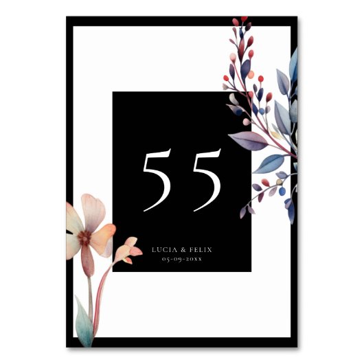 クラシック水彩青離れ色結婚黒 テーブルナンバー (正面)