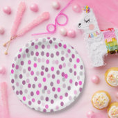 クラシック水玉模様ピンクの白 ペーパープレート (パーティー)