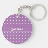 クラシック水玉模様ラベンダーパープル&ホワイト キーホルダー (裏面)