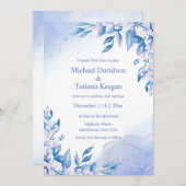 クラシック水色ブルーフローラ冬の結婚式 招待状 (正面/裏面)