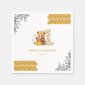 クラシック水色ベアーハニーファースト誕生日 スタンダードカクテルナプキン (正面)