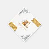 クラシック水色ベアーハニーファースト誕生日 スタンダードカクテルナプキン (角)