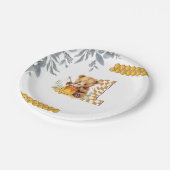 クラシック水色ベアーハニーファースト誕生日 ペーパープレート (アングル)