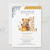 クラシック水色ベアーハニーファースト誕生日 招待状 (正面)