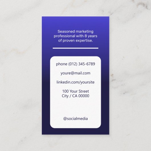 クラシック求職者の上品なミニマリストダークブルー 名刺 (裏面)