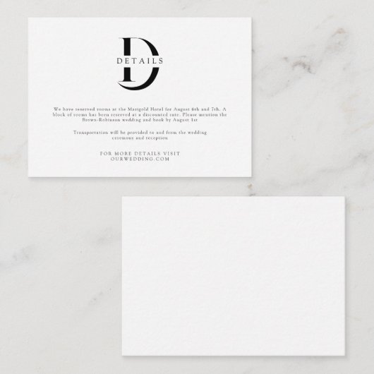 クラシック洗練モノグラム結婚詳細 エンクロージャーカード (正面/裏面)