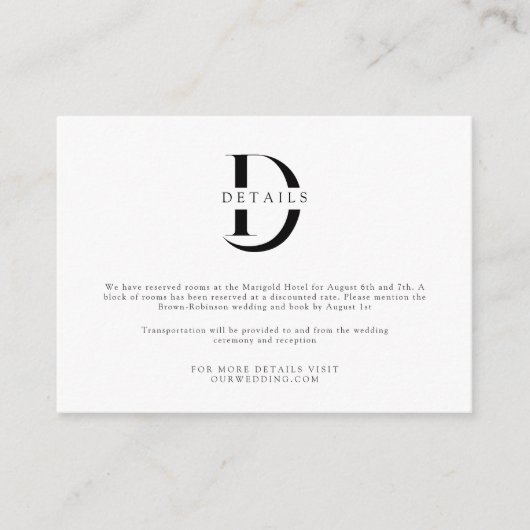 クラシック洗練モノグラム結婚詳細 エンクロージャーカード (正面)