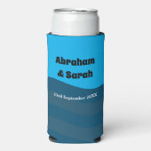 クラシック海ブルービーチ波結婚式の引き出物 スリム缶クーラー (Seltzer正面)
