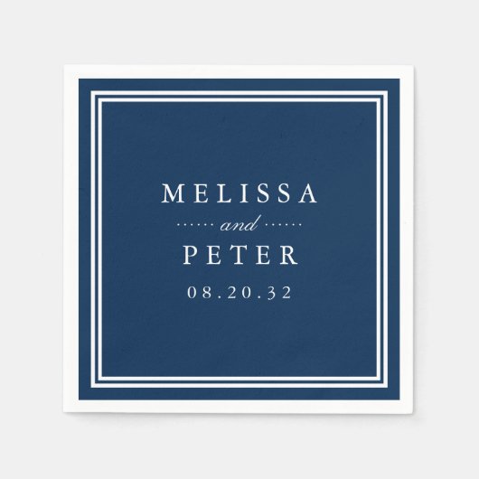 クラシック海軍とホワイト結婚ズ スタンダードカクテルナプキン (正面)