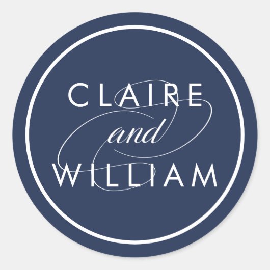 クラシック海軍と白パーソナライズされた結婚軍 ラウンドシール (正面)