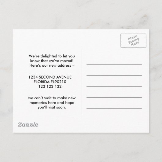 クラシック海軍 | 引っ越しましたエレガントの変更 案内ポストカード (裏面)