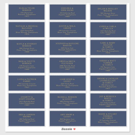 クラシック海軍 |金ゴールド結婚のゲスト住所 シール (シート)