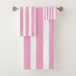 クラシック淡いピンクと白ストライプの バスタオルセット
