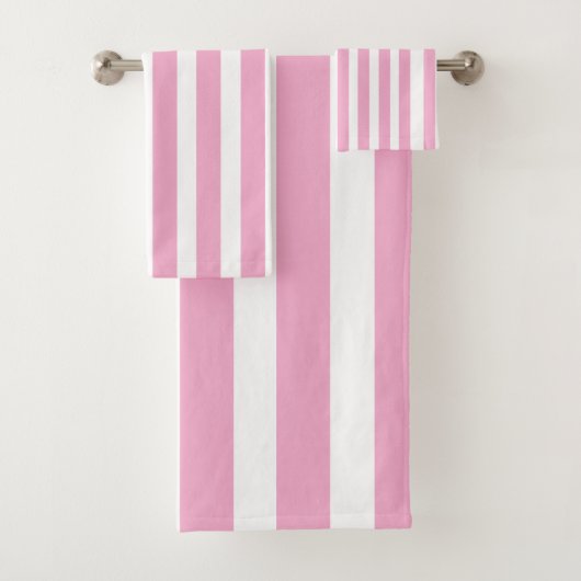 クラシック淡いピンクと白ストライプの バスタオルセット (インサイチュ)