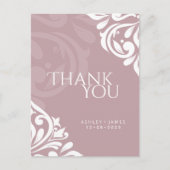 クラシック淡い色のエレガントDamask Pink結婚's Thank You ポストカード (正面)