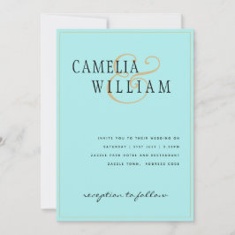 クラシック淡い色のターコイズ金ゴールド結婚ズ 招待状