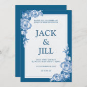 クラシック深いブルー結婚式招待状 招待状 (正面/裏面)