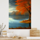 クラシック湖の木々の秋の眺め ポスター (キッチン)