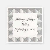 クラシック灰色と白のギリシャ鍵パターン スタンダードカクテルナプキン (正面)