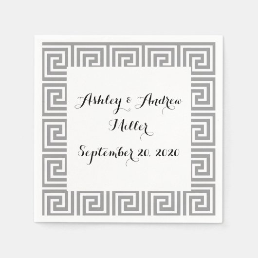 クラシック灰色と白のギリシャ鍵パターン スタンダードカクテルナプキン (正面)